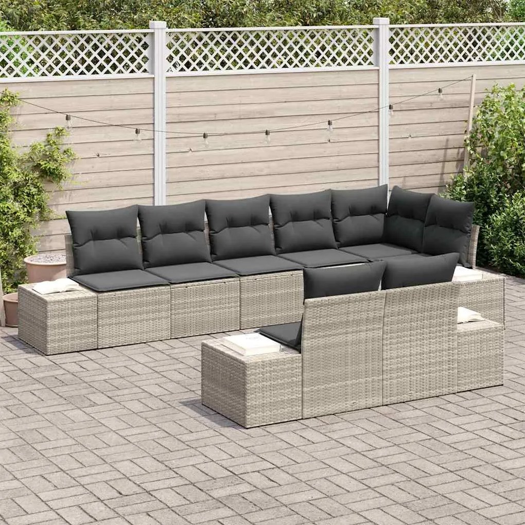vidaXL Σετ Καναπέ Κήπου με μαξιλάρι 8 pcs Ανοιχτό γκρι Πολυ ράταν