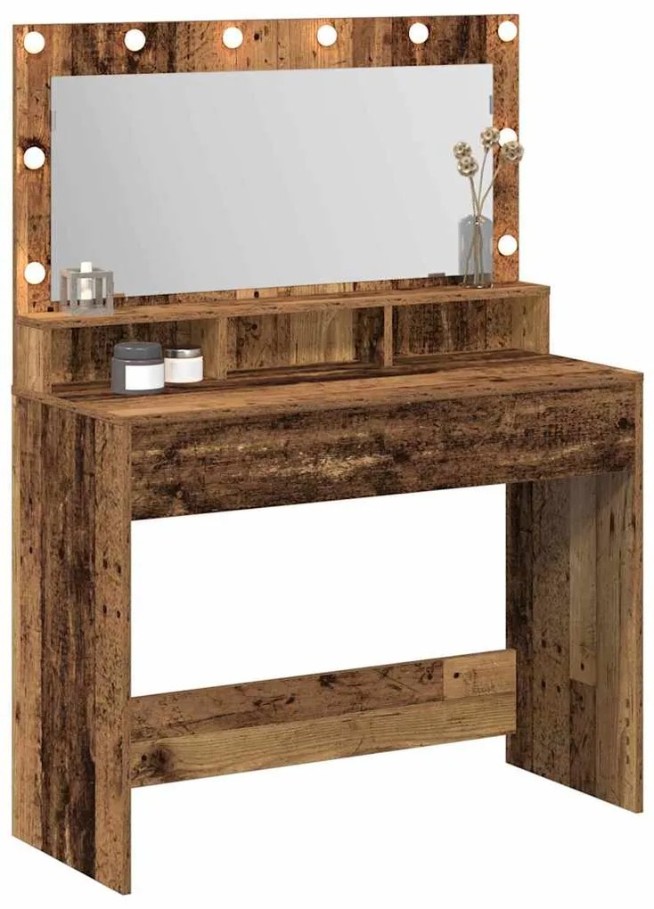 vidaXL Τραπέζι Μακιγιάζ με ράφι Παλαιό ξύλο 100 x 41 x 135 εκ.