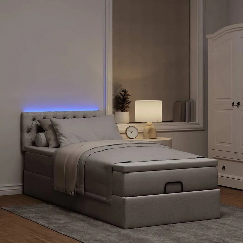 ΟΘΩΜΑΝΙΚΟ ΚΡΕΒΑΤΙ ΜΕ ΣΤΡΩΜΑ &amp; LEDS TAUPE 90X200 CM ΥΦΑΣΜΑ 3312364