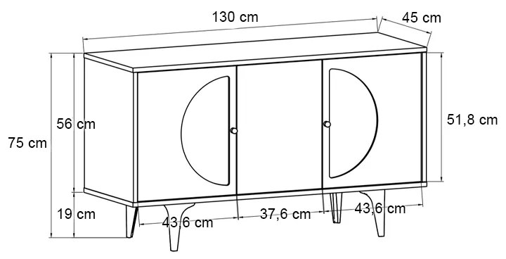 Μπουφές Aureta Megapap χρώμα λευκό - sapphire oak 130x45x75εκ.