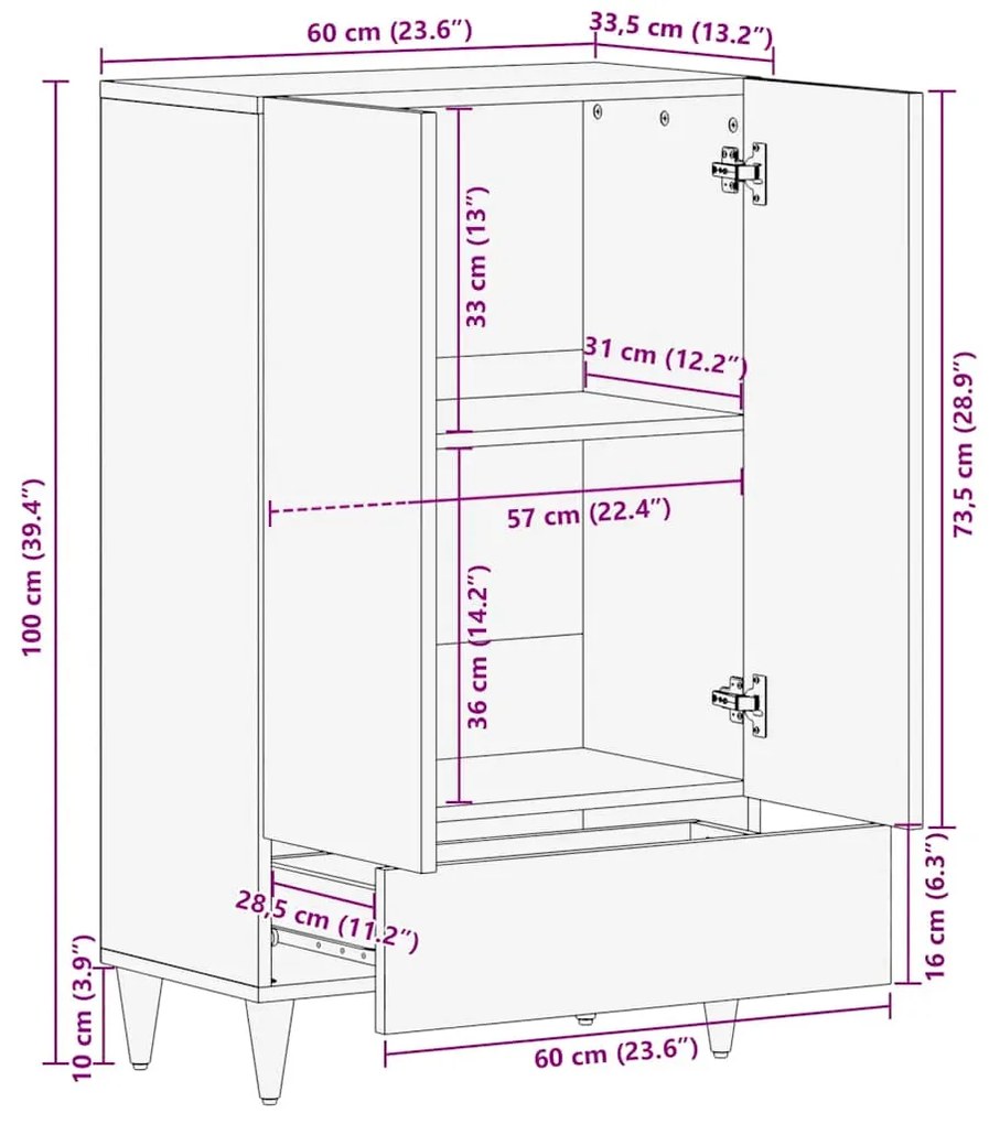 HIGHBOARD 60X33,5X100 CM ΜΑΣΙΦ ΞΥΛΟ MANGO 4018694