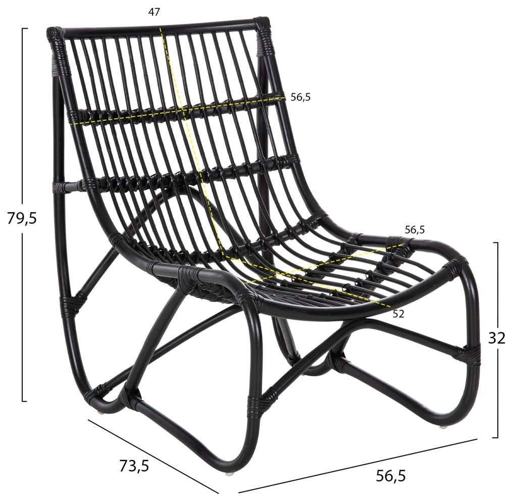 ΠΟΛΥΘΡΟΝΑ GRINN HM9815.02 ΡΑΒΔΟΙ RATTAN ΣΕ ΜΑΥΡΟ 56,5x73,5x79,5Υ εκ.