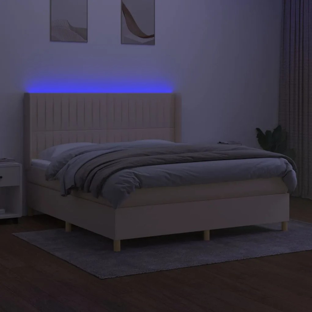 ΚΡΕΒΑΤΙ BOXSPRING ΜΕ ΣΤΡΩΜΑ &amp; LED ΚΡΕΜ 160X200 ΕΚ. ΥΦΑΣΜΑΤΙΝΟ 3139050