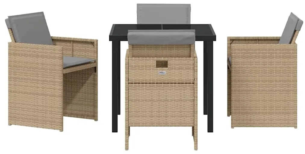 vidaXL Σέτ φαγητού για κήπο με μαξιλάρι 5 pcs Μπεζ Πολυ ράταν