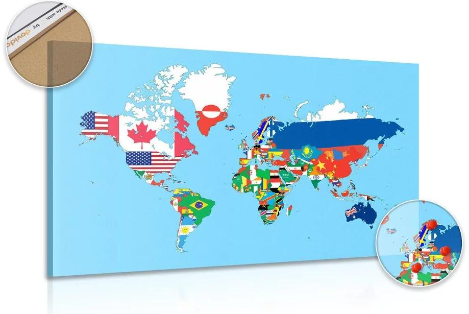 Εικόνα στον παγκόσμιο χάρτη φελλού με σημαίες - 90x60  peg