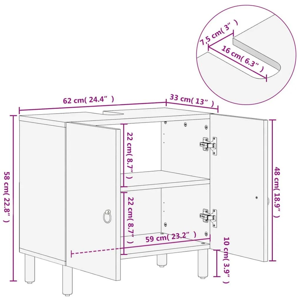Ντουλάπι Μπάνιου 62 x 33 x 58 εκ. από Μασίφ Ξύλο Μάνγκο - Καφέ