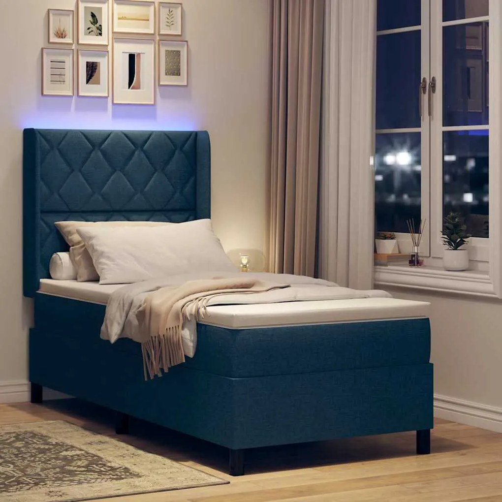 vidaXL Κρεβάτι με ελατήρια με στρώμα Μπλε 100 x 200 cm ύφασμα