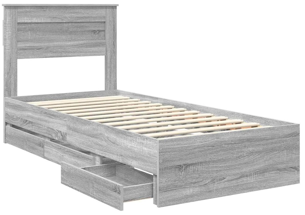 vidaXL Σκελετός Κρεβατιού Γκρίζο Σονομα 90 x 200 cm Μηχανήματος Ξύλο