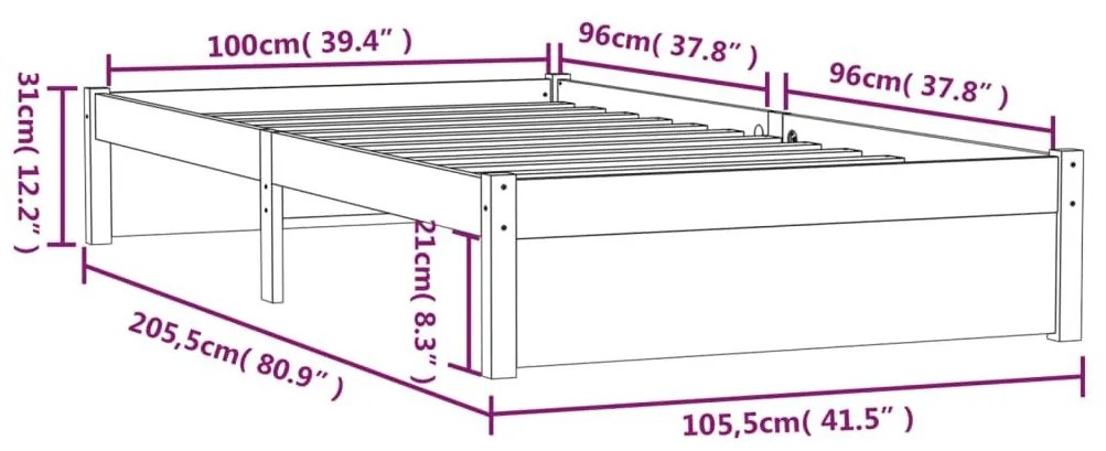 Πλαίσιο Κρεβατιού Γκρι 100 x 200 εκ. από Μασίφ Ξύλο - Γκρι