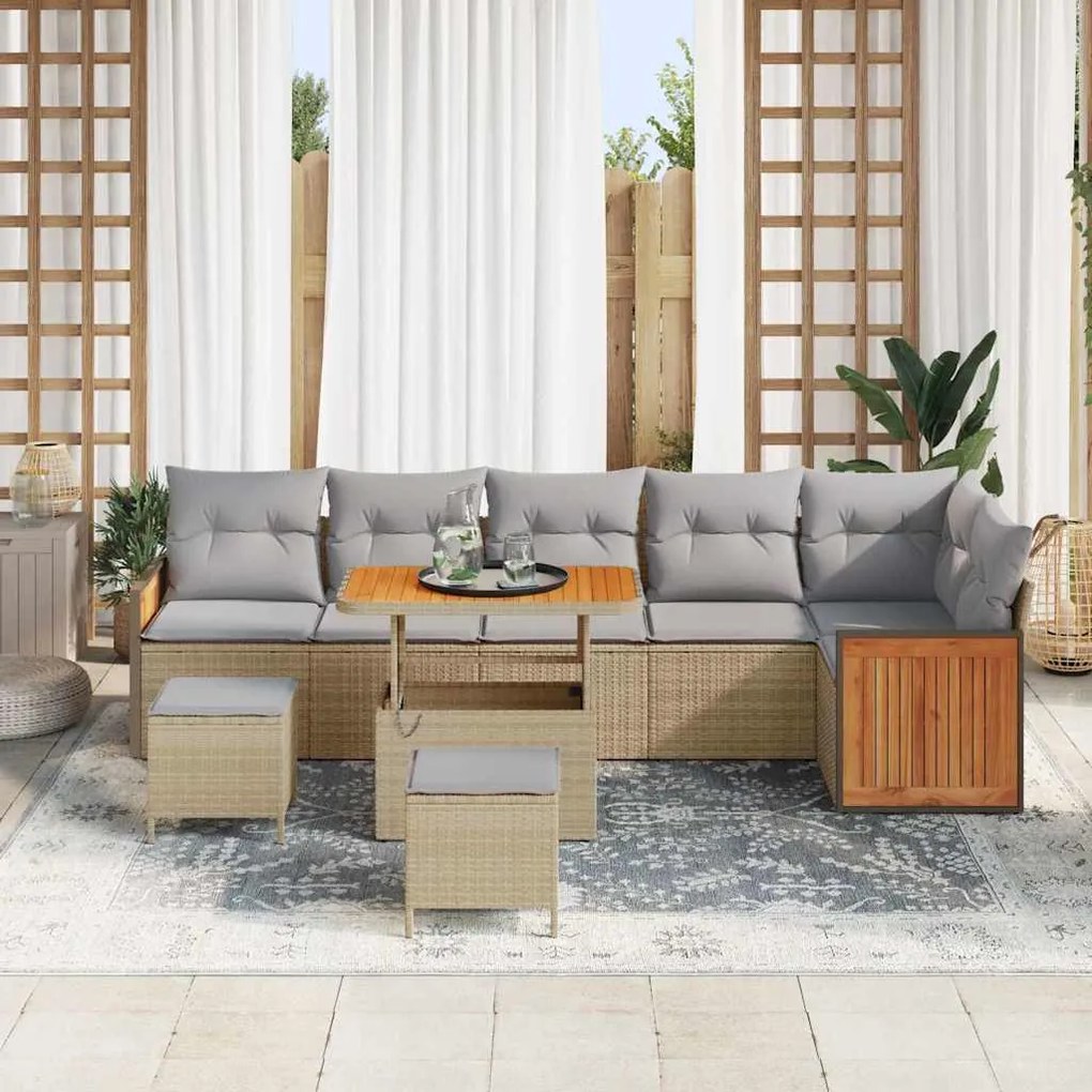 vidaXL Σετ Καναπέ Κήπου 9 pcs Μπεζ, Ανοιχτό γκρι 90 x 55 x 71 cm