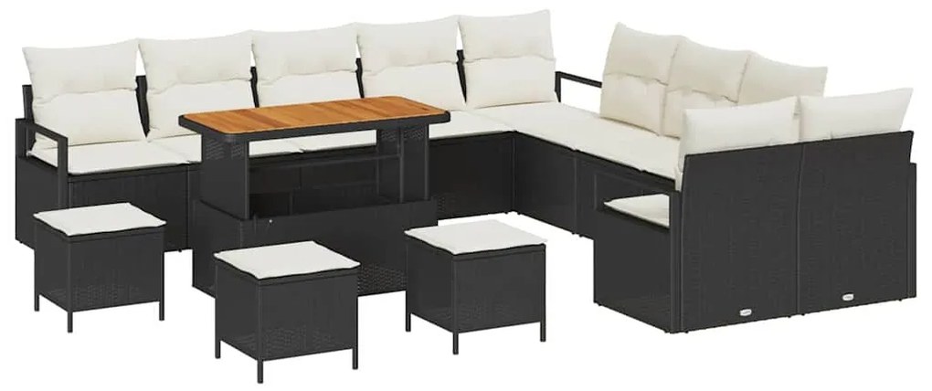 vidaXL Σετ Καναπέ Κήπου με μαξιλάρι 14 pcs Μαύρο Πολυ ράταν