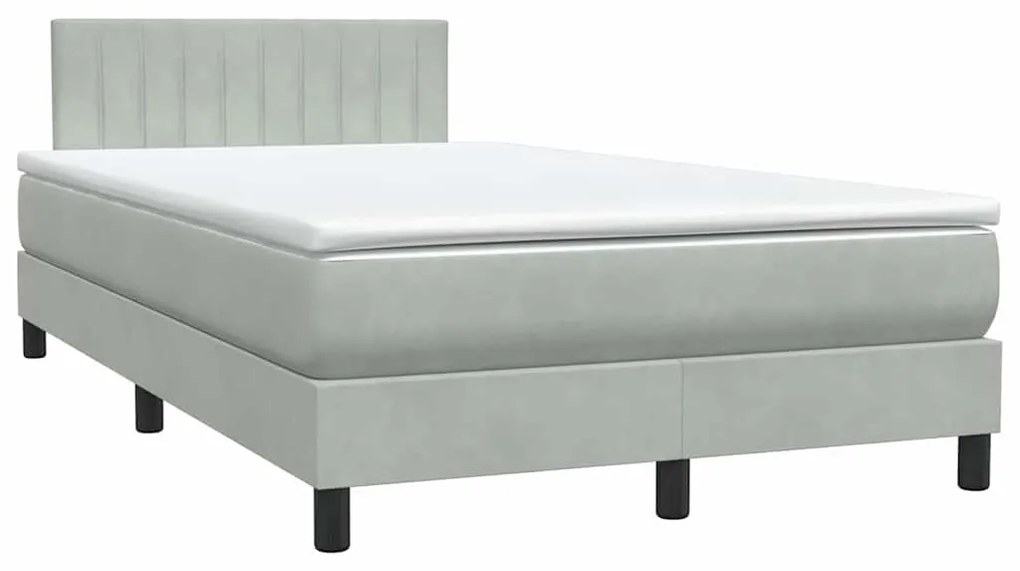 vidaXL Κρεβάτι Boxspring με Στρώμα Ανοιχτό Γκρι 120x210 εκ. Βελούδινο