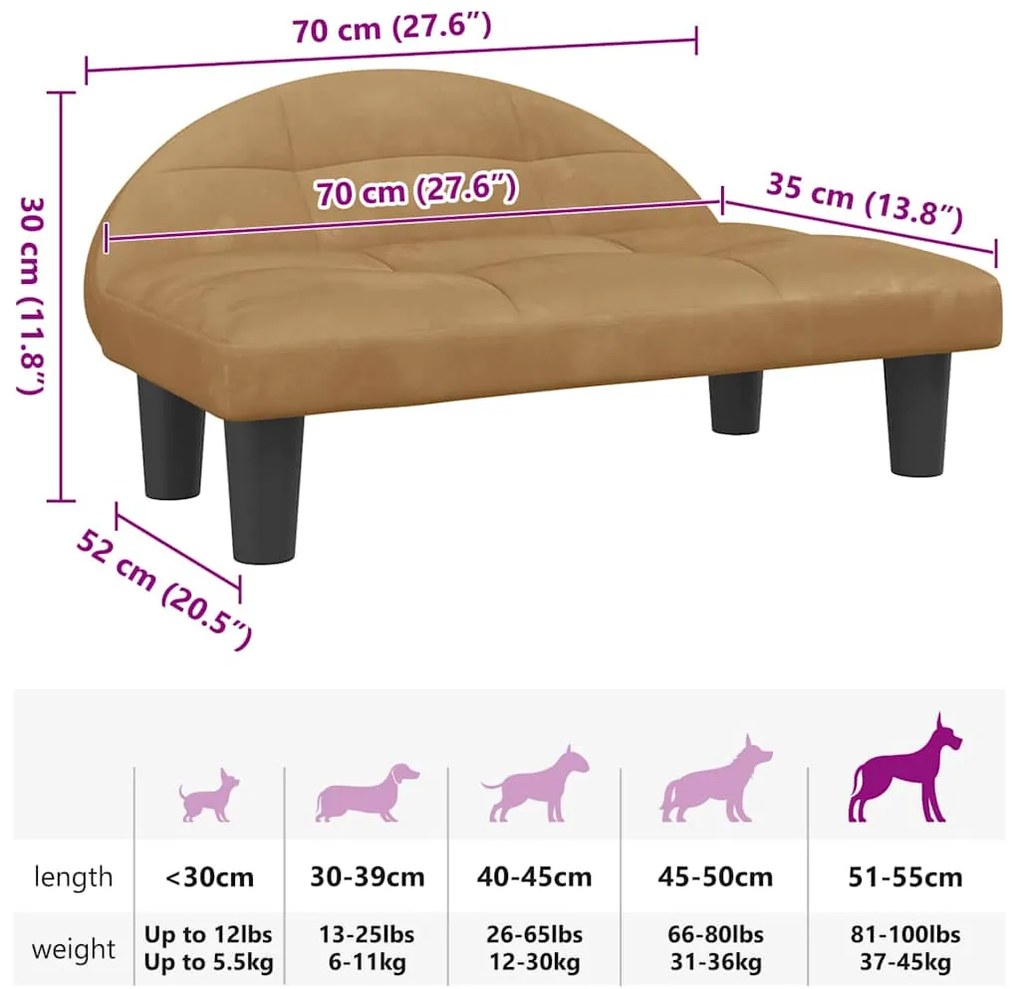 vidaXL Κρεβάτι Σκύλου Καφέ70x52x30 εκ. Βελούδινο