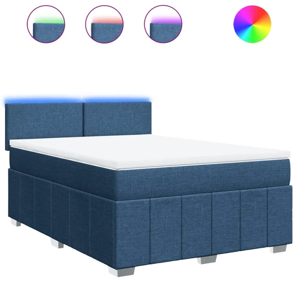 vidaXL Κρεβάτι Boxspring με Στρώμα Μπλε 160x200 εκ. Υφασμάτινο