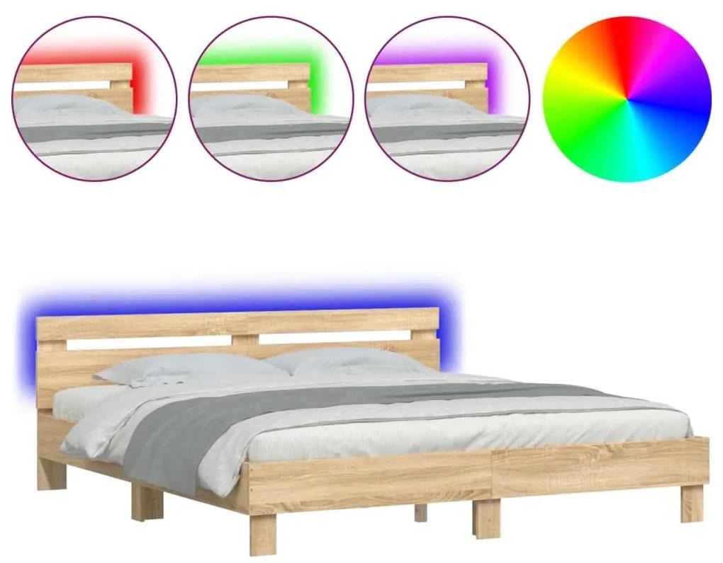 Πλαίσιο Κρεβατιού με Κεφαλάρι/LED Sonoma δρυς 180x200 εκ. - Καφέ