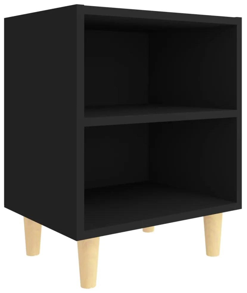 vidaXL Κομοδίνo Μαύρο 40 x 30 x 50 εκ. με Μασίφ Ξύλινα Πόδια