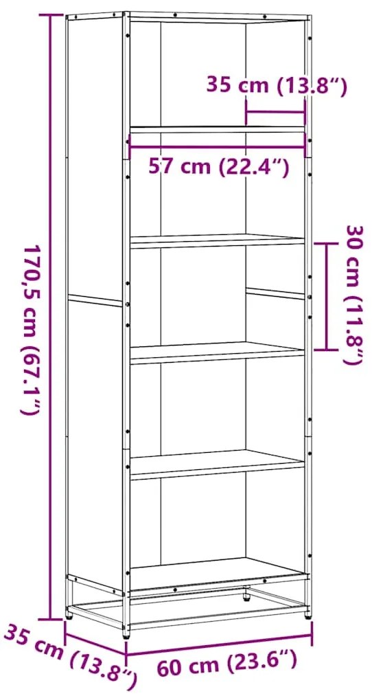 Βιβλιοθήκη Γκρι Sonoma 60x35x170,5 cm Ξύλινη κατασκευή - Γκρι