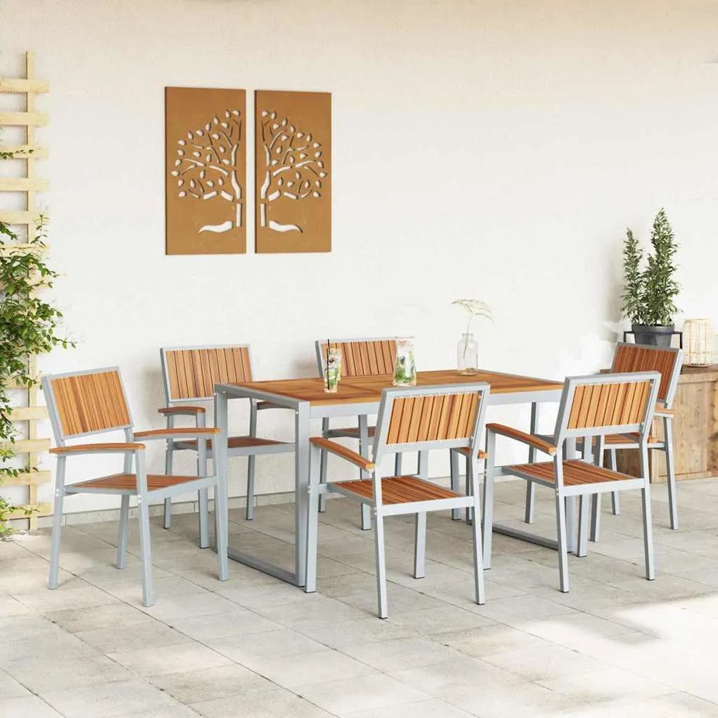 vidaXL Σέτ φαγητού για κήπο 7 pcs Γκρι και καφέ 140 x 80 x 75 cm