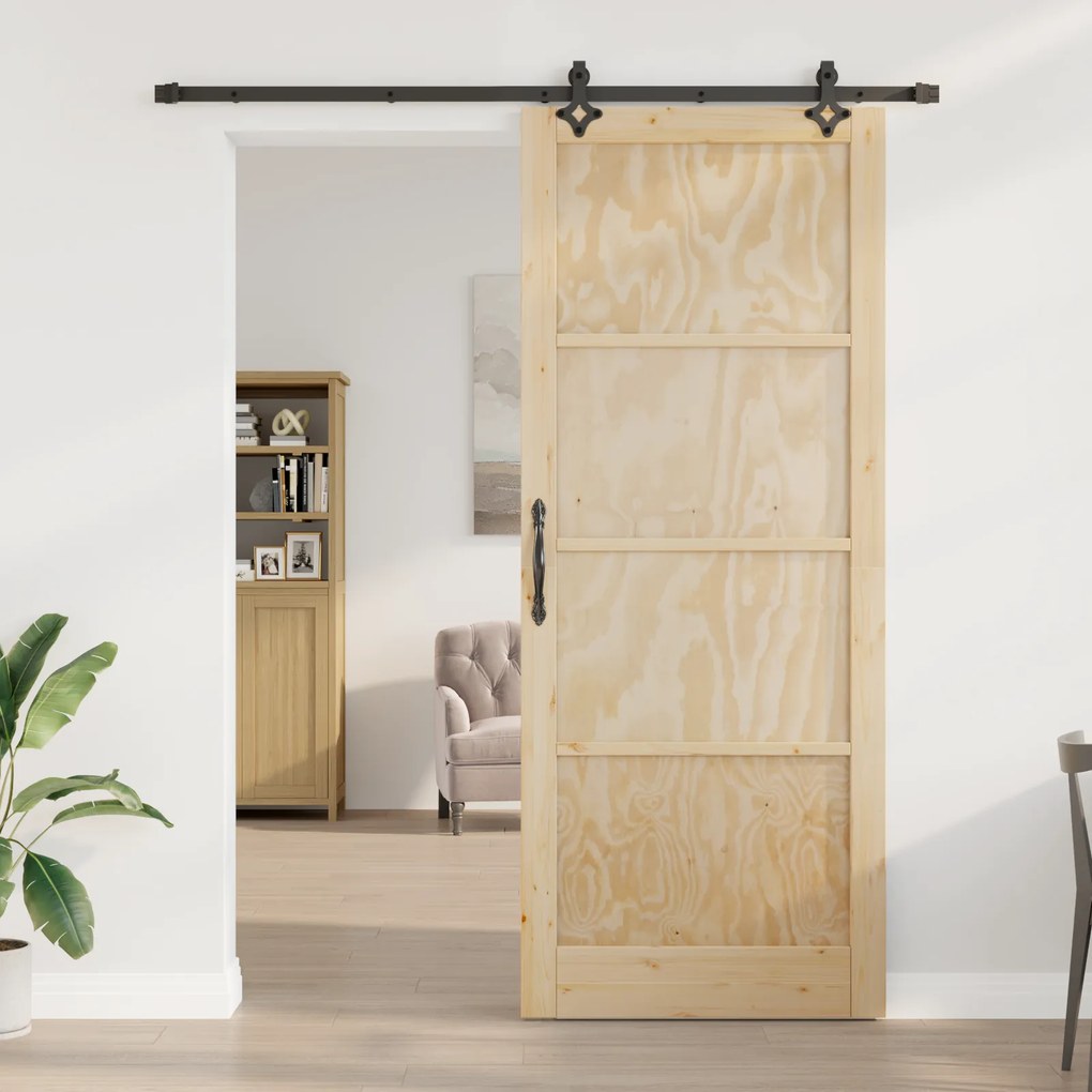 vidaXL Συρόμενη Πόρτα  με Σετ Εξαρτημάτων 93x232 εκ. Συμπαγές Ξύλο Πεύκου