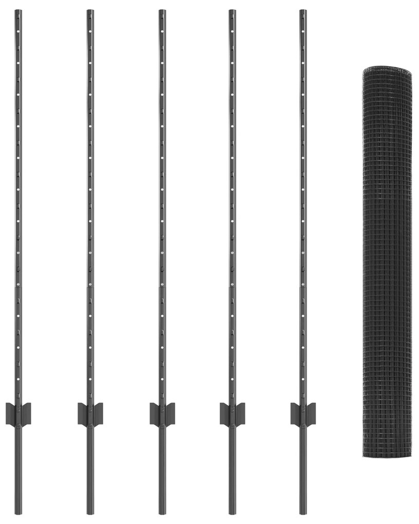 vidaXL Συγκολλητός Φράχτης με 10 U Πόδια Γκρι 1.2x10 m Χάλυβας