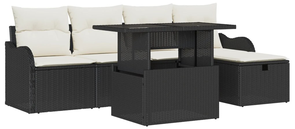 vidaXL Σετ Καναπέ 6 Τεμαχίων με Μαξιλάρια Μαύρο Πολυ Ρατάν
