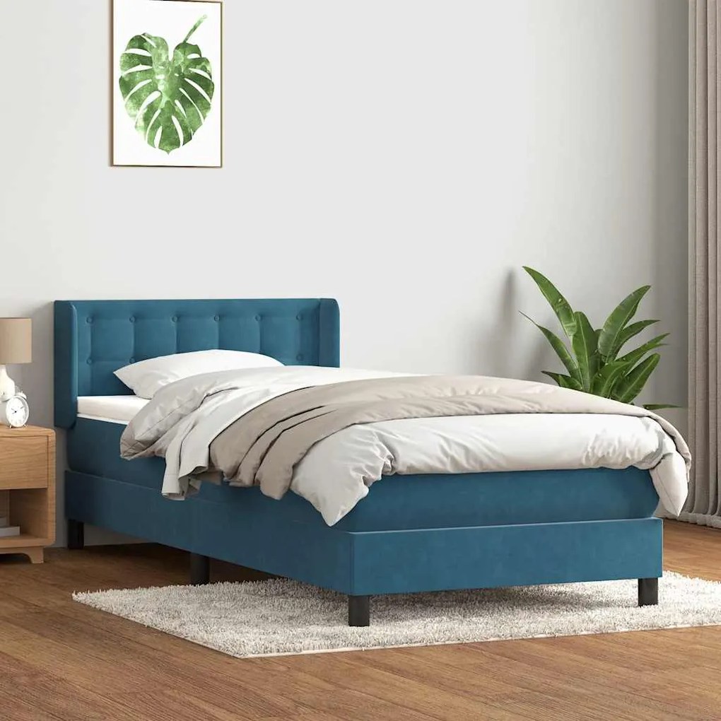 vidaXL Κρεβάτι Boxspring με Στρώμα Σκούρο Μπλε 100x210 εκ. Βελούδινο