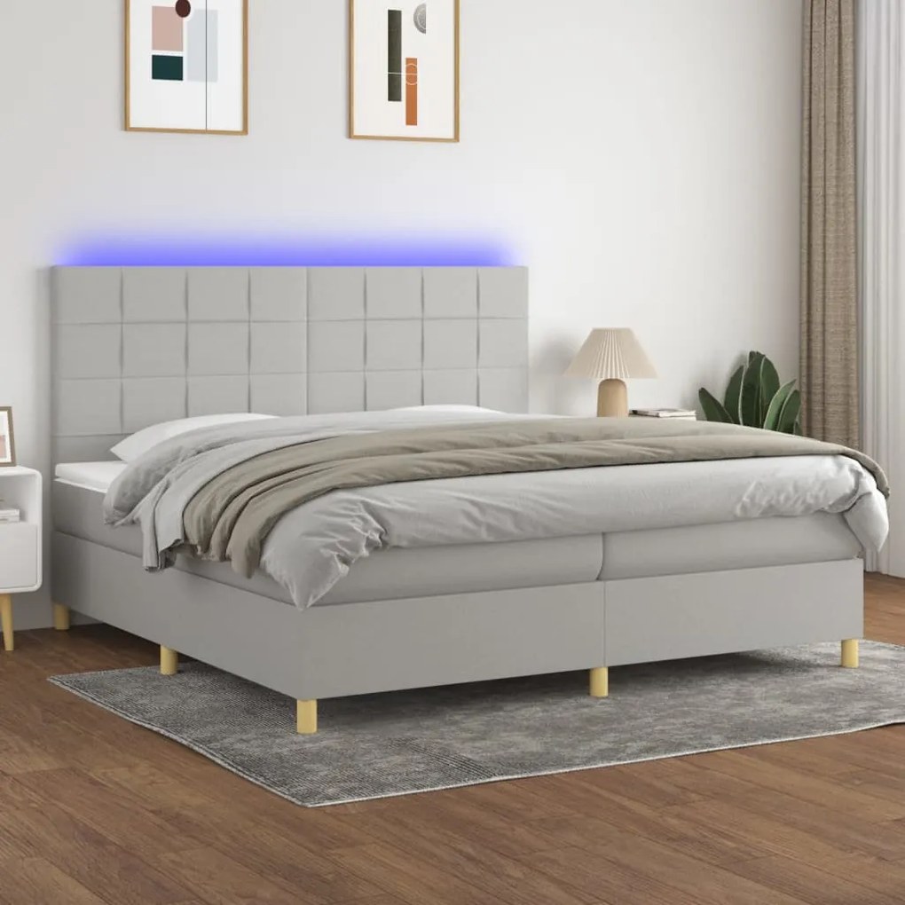 Κρεβάτι Boxspring με Στρώμα & LED Αν.Γκρι 200x200εκ. Υφασμάτινο