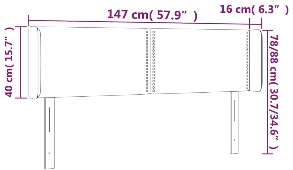 vidaXL Κεφαλάρι Κρεβατιού LED Μαύρο 147x16x78/88 εκ. Βελούδινο