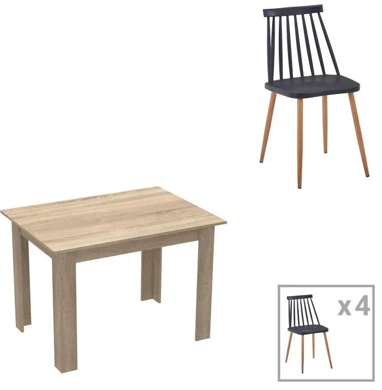 Σετ Τραπεζαρίας Manka - Aurora I 5 τεμ Sonoma - Μαύρο 110x80x77εκ. 110x80x77 εκ.