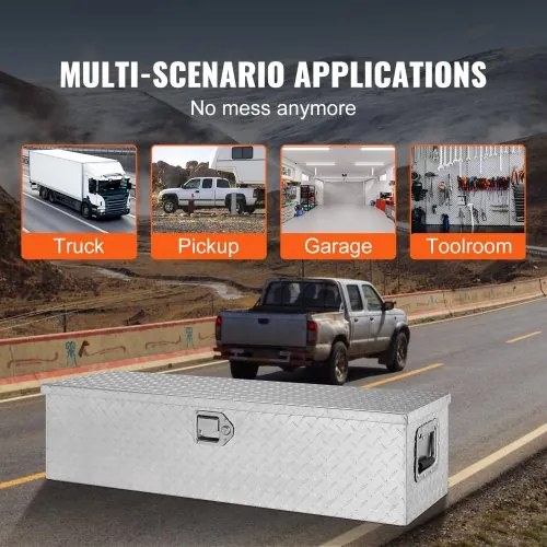 VEVOR Heavy Duty Aluminum Truck Bed Tool Box, Diamond Plate Tool Box with Side Handle and Lock Keys, Storage Tool Box Chest Box Organizer for Pickup, Truck Bed, RV, Trailer, 39&quot;x13&quot;x10&quot;, Silver