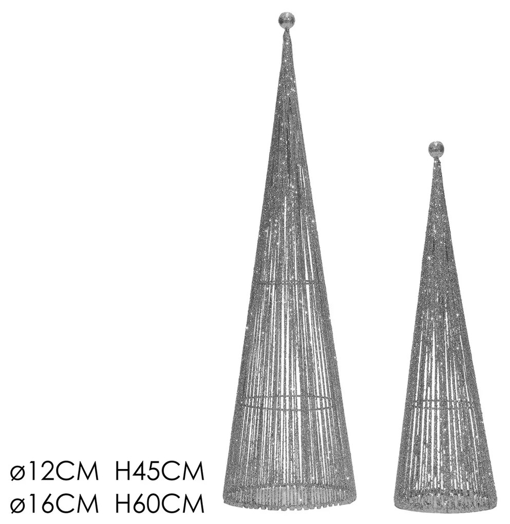 Δεντράκι Κώνος Ασημί Φ12x45/16x60cm Σετ 2Τμχ