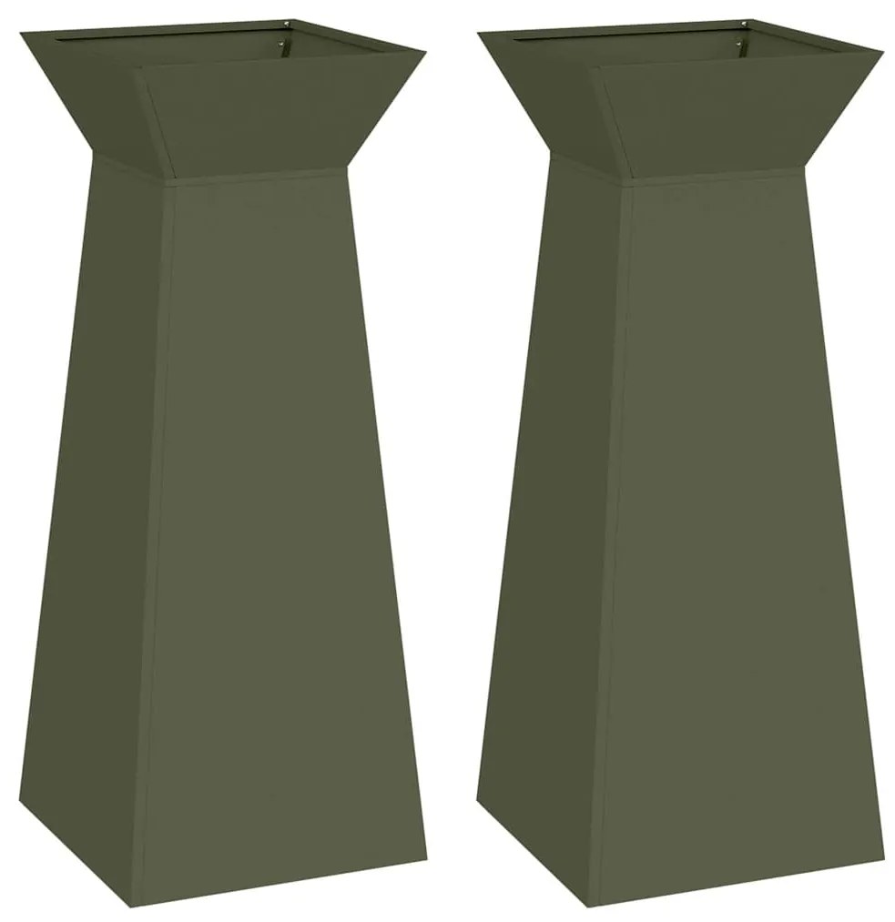 vidaXL Γλάστρα Πυλώνας 2 pcs Ελιά 40 x 40 x 100 cm Ατσάλι
