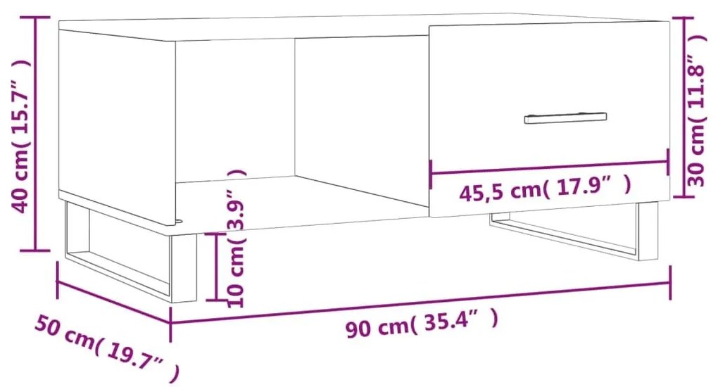 Τραπεζάκι Σαλονιού Γυαλ. Λευκό 90x50x40 εκ. Επεξεργ. Ξύλο - Λευκό