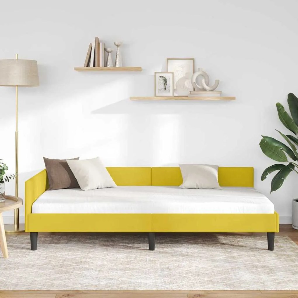 vidaXL Πλαϊνό Κρεβάτι Κίτρινο 90 x 190 cm Βελούδο και Στιβαρή ξυλεία