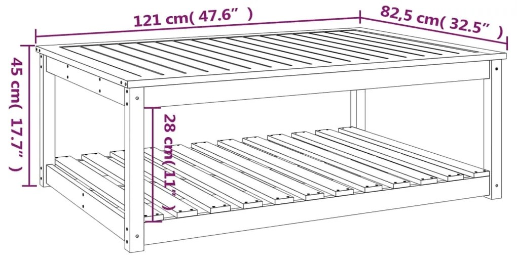 Τραπέζι Κήπου Μαύρο 121 x 82,5 x 45 εκ. από Μασίφ Ξύλο Πεύκου - Μαύρο