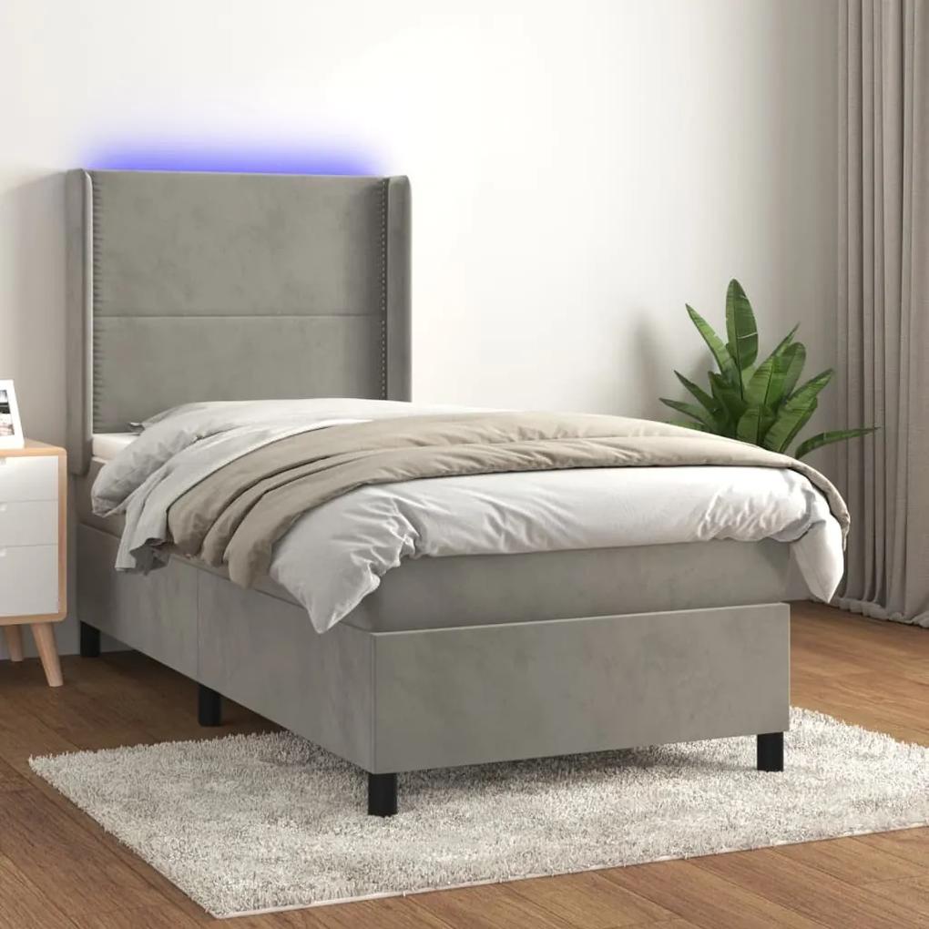 Κρεβάτι Boxspring με Στρώμα &amp; LED Αν.Γκρι 80x200 εκ. Βελούδινο