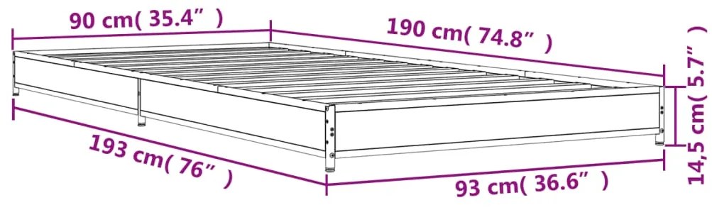 ΠΛΑΙΣΙΟ ΚΡΕΒΑΤΙΟΥ ΜΑΥΡΟ 90 X 190 ΕΚ. ΕΠΕΞ. ΞΥΛΟ &amp; ΜΕΤΑΛΛΟ 845181