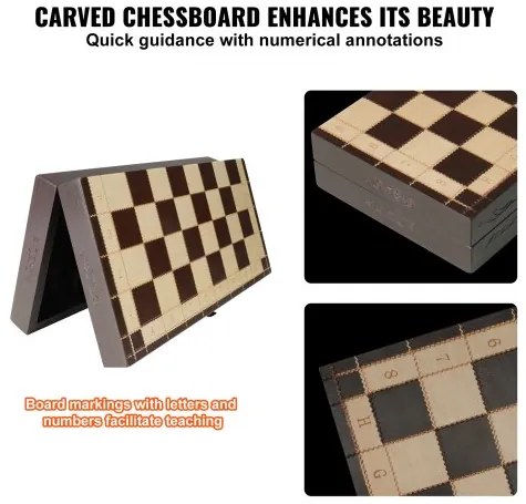 VEVOR Magnetic Wooden Chess Set, 12 Inch Chess Game Set, 2 Extra Queens Beginner Chess Set, Folding Chess Board Games with Chess Pieces, Storage Slots, and Box, Portable Travel Gift for Adults Kids