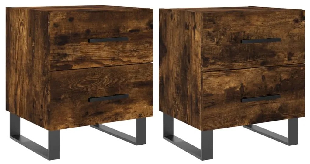 vidaXL Κομοδίνα 2 τεμ. Καπνιστή Δρυς 40 x 35 x 47,5 εκ. Επεξεργ. Ξύλο