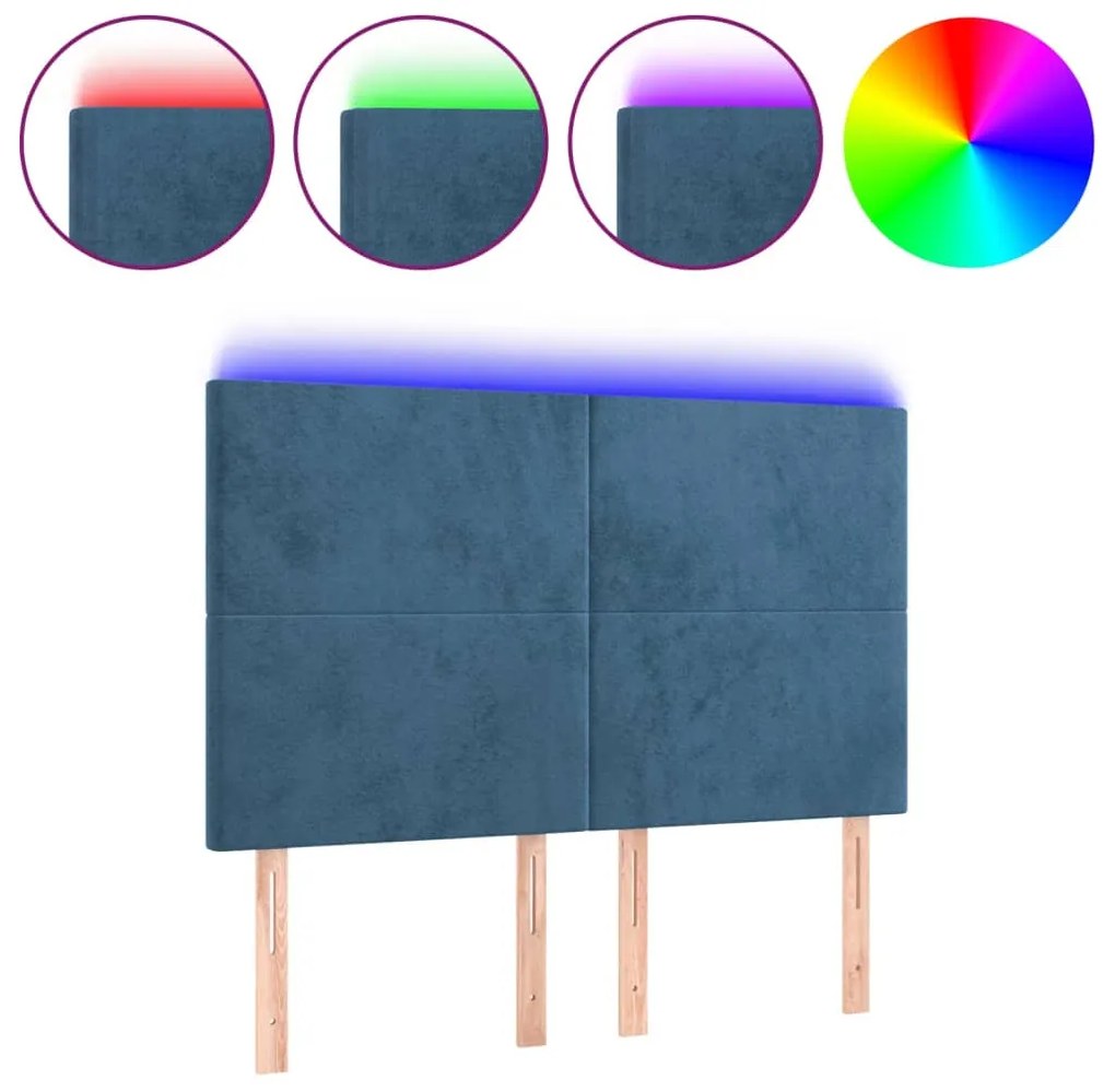 vidaXL Κεφαλάρι Κρεβατιού LED Σκούρο Μπλε 144x5x118/128 εκ. Βελούδινο