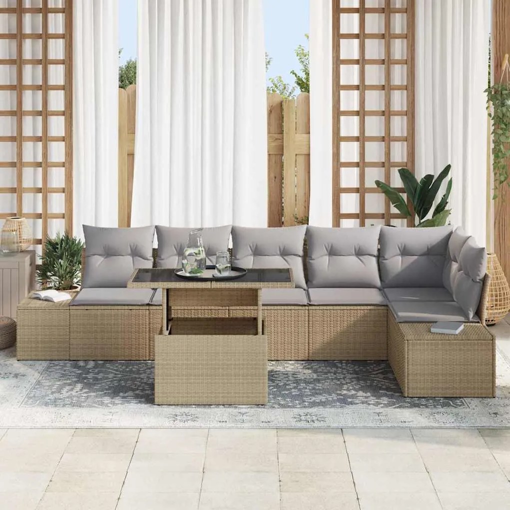vidaXL Σετ Καναπέ Κήπου 7 pcs μπεζ και ανοιχτό γκρι 100 x 55 x 73 εκ