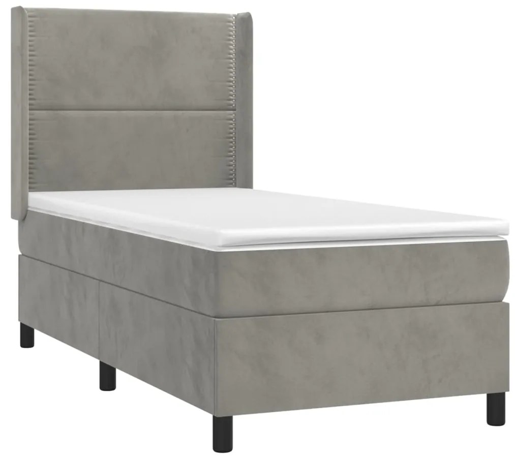 vidaXL Κρεβάτι Boxspring με Στρώμα Ανοιχτό Γκρι 90x190 εκ. Βελούδινο