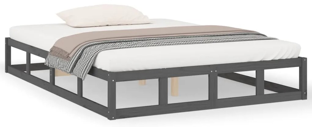 vidaXL Πλαίσιο Κρεβατιού Γκρι 150 x 200 εκ. Μασίφ Ξύλο King Size
