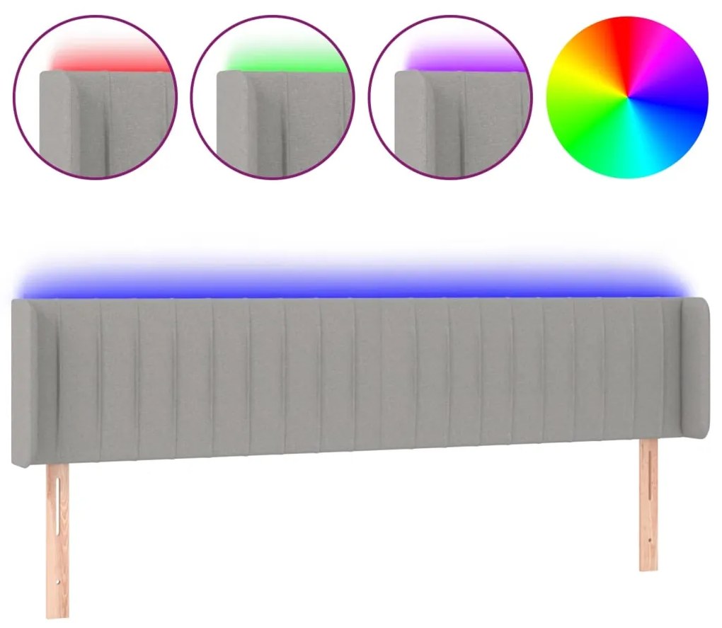 vidaXL Κεφαλάρι Κρεβατιού LED Ανοιχτό Γκρι 203x16x78/88 εκ. Υφασμάτινο