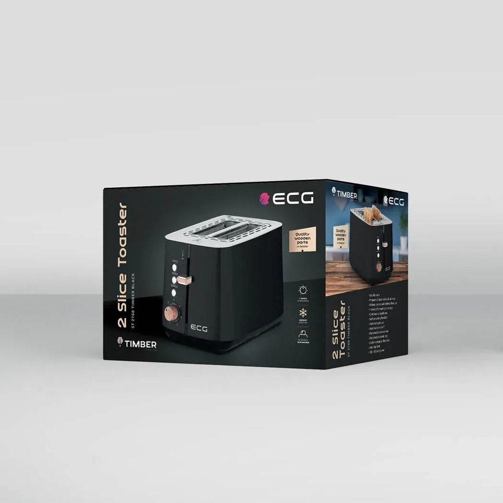 Φρυγανιέρα 2 Θέσεων Ανοξείδωτη Μαύρη ST2768 ECG