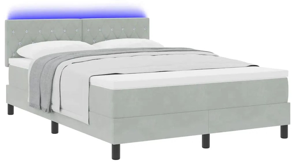 vidaXL Κρεβάτι με ελατήρια Ανοιχτό γκρι 160 x 200 cm Βελούδο