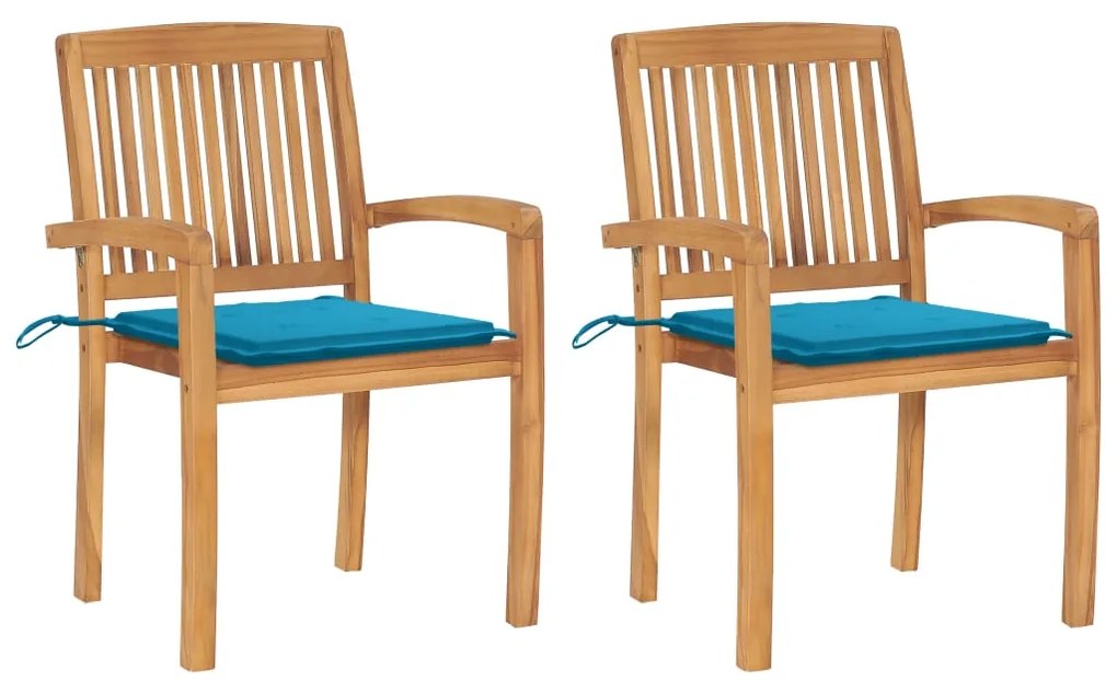 Καρέκλες Κήπου 2 τεμ. από Μασίφ Ξύλο Teak με Μπλε Μαξιλάρια