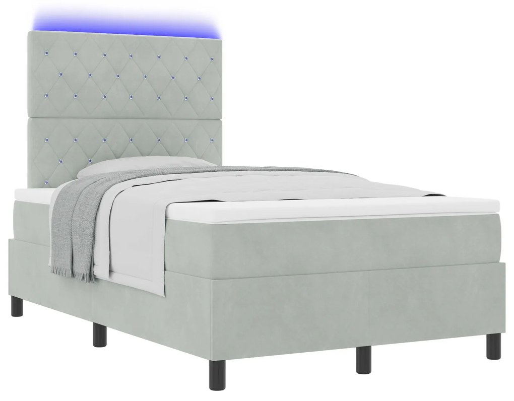 vidaXL κρεβάτι box spring με στρώμα και LED Φωτισμός Γκρι 120x190 εκ Βελούδο