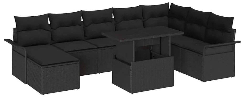 vidaXL Σετ Καναπέ Κήπου με μαξιλάρι 9 pcs Μαύρο Πολυ ράταν