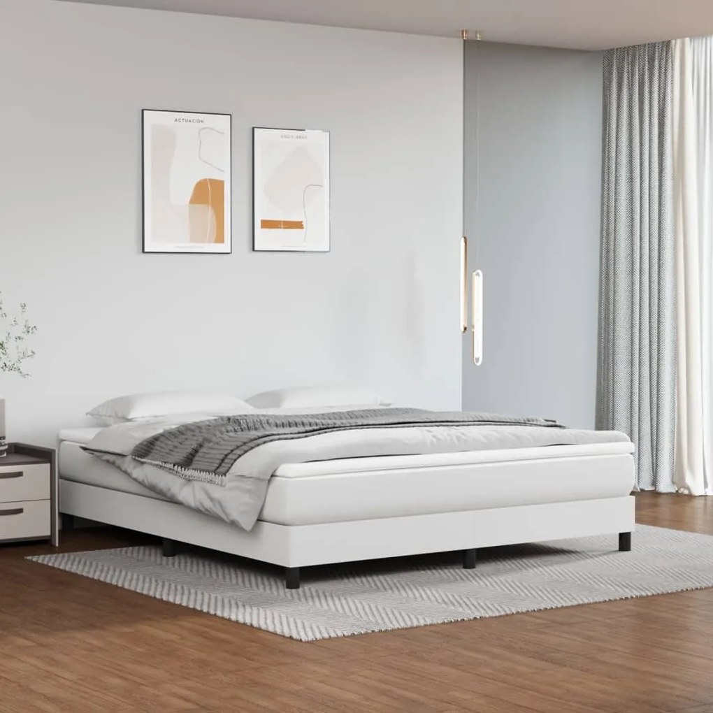 vidaXL Κρεβάτι Boxspring με Στρώμα Λευκό 180x200 εκ. Συνθετικό Δέρμα